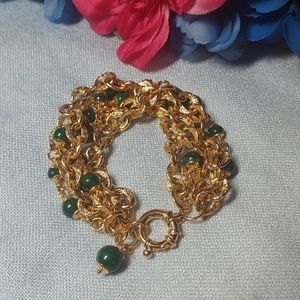 Italian Gold Vermeil Malachite Textured Link Bracelet